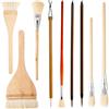 PEUTIER 9pz Set Pennelli per Smalto Ceramica, Manico Lungo Legno Pennelli per Ceramica per Pittura Acrilica Pennello Lana per Artista Pennello a Ventaglio Pennello Piatto per Pittura Olio Acquerello
