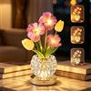 BVI BOOMERVIVI Lampada da tavolo a tulipano, 3 colori, lampada da comodino tattile in cristallo con vaso a intensità variabile, lampada da scrivania ricaricabile senza fili, regalo romantico per donna mamma (fiori