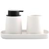 MSV Set da bagno, 3 pezzi, accessori da bagno in ceramica Maonie, dispenser per sapone liquido, porta gioielli e bicchiere per spazzolino da denti, colore bianco