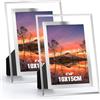 Acrrynii 2 Pezzi Cornice Foto 10x15 cm in Vetro, Cornici per Foto 15x10, Moderno Trasparente Portafoto da Tavolo in Argento per Matrimonio, Case, Ufficio, Regalo, Orizzontale o Verticale
