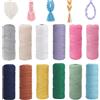 Smgbway 12Pcs Filato di Cotone Macramè, 1mm x 65m Macrame Corda,Filo Macrame Cordoncino Cotone Grosso Corda Colorata, Naturale Corda di Cotone Intrecciata per piante fai da te, artigianato