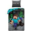 Halantex - MNC207 - Parure da letto singolo Minecraft Steve con ascia copripiumino ufficiale originale, multicolore, 100% cotone, 140 x 200 cm + 70 x 90 cm