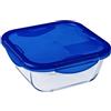 Pyrex Padella multiuso quadrata Cook & Go con coperchio ermetico, trasparente e blu, 21 x 21 x 8 cm, 1,9 L