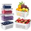 Freshmagis 3PCS Contenitori Frigorifero Organizer, Filtrabile Contenitori di Bacche, Organizer Frigorifero Salvaspazio, Contenitore Plastica con Coperchio per Alimenti, Cestello di Drenaggio