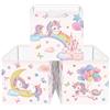 HUUMONSS 30cm Set di 3 Scatole Portaoggetti Arcobaleno Unicorno Contenitore Porta Giochi Ragazza Pieghevole Palloncini Rosa Cubi Portaoggetti per Libreria Kallax Salotto, Corona Castello