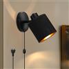 Winverty Lampada da parete con interruttore e spina, lampada da parete nera dimmerabile con cavo retrò, girevole a 350°, paralume in tessuto E27, lampada da parete per soggiorno, camera da letto