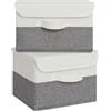 GRANNY SAYS Scatole Portaoggetti Piccole con Coperchio, Set di 2 Mini Scatole per Armadio Rigide, Scatola Rigida per Scaffali, Scatola Tessuto Pieghevoli, Organizzatori per Vestiti, Bianco&Grigio