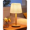 EDISHINE Lampada da Comodino con Base in Legno Massello, Paralume in Lino, 2700K Bianco Caldo, Lampada da Tavolo LED E27 per Camera da Letto e Soggiorno, incl. Lampadina LED 4W
