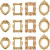 Nify Mini set di 12 cornici portafoto in miniatura, colore oro, 4 forme ovali e quadrate, a forma di cuore, mini cornici decorative per fai da te e casa delle bambole