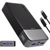 JUOVI Power Bank Portatile da 90W, Power Bank Ricarica Rapida da 20000mAh, Caricatore Portatile con 2 porte USB-C e 2 USB-A, Battery Bank per MacBook, Serie iPhone 17/16/15, Galaxy (Nero)