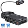 Hoembpn Sdoppiatore Accendisigari 12V/24V, 127W PD QC3.0 USB Caricabatteria da Auto Adattatore con 3 Presa e 4 Porte USB, Accendisigari Splitter con LED Voltmetro e Interruttore, per Smartphone/Tablet/GPS