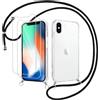 Votvloay Cover Cordino per iPhone XS Max 6,5 con 2 x Pellicola Protettiva Vetro Temperato, Trasparente Custodia con Laccio Tracolla Corda, Sottile TPU Silicone PC Antiurto Case, Nero