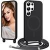 Coiwxmoi Magnetica Cover per Samsung Galaxy S25 Ultra con Cordino Regolabile, [Compatibile con MagSafe] Custodia con Collana Tracolla Laccio Collo Liquido Silicone Lanyard Antiurto Case, Nero