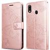 DENDICO Cover per Huawei Y6 2019 / Honor 8A, Portafoglio Custodia in PU Pelle per Huawei Y6 2019 / Honor 8A, Antiurto Cover a Libro con Slot per Carte, Oro Rosa