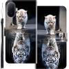 WUACYEAMING Custodia Compatibile con TCL K70 XE,con Slot Carte PU Pelle Portafoglio Libro Case Antiurto Bumper Motivo Magnetica Flip Protettiva Resistente Gatto tigre