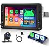 Hodozzy 4GB+64GB Android Autoradio per Alfa Romeo 159 2004-2011 Carplay Android Auto Wireless, 7 Pollici Touch Screen Auto Stereo 1 Din GPS Navigazione WiFi, Bluetooth DSP, FM/RDS Radio+Retrocamera