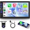 VECHTEL 4G+64G Android 15 Autoradio 2 Din con Carplay Android Auto senza Fili, 7 Pollici HD Schermo Tattile con Bluetooth GPS DSP 4G/Wi-Fi Radio AM/FM/RDS USB/Tipo-C Telecamera