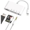 Kefiany Adattatore da Lightning a jack per cuffie da 3,5 mm, lettore di schede SD e TF, adattatore USB OTG (5 in 1) per Apple iPhone, iPad, fotocamera micro SD, chiavetta, mouse, tastiera, dongle, cavo di