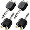 KUOQIY 4 Pezzi 6.35mm a RCA Splitter Adattatore, 6.35 mm Stereo Femmina a 2 RCA Maschio Jack Audio Adattatore Sdoppiatore, Nichelato