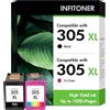 INFITONER 305 Nero e Colore Cartucce 6020e 2820e Compatible per HP 305 XL Inchiostro Stampante 305XL per HP Envy 6020e 6000 6420e 6030e 6120e Deskjet 2820e 2700 2720e 4220e 4120e 2823e Stampante (2 Pacchetto)