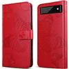 DENDICO Cover per Google Pixel 6A 5G, Portafoglio Custodia in PU Pelle per Google Pixel 6A 5G, Antiurto Cover a Libro con Slot per Carte, Rosso