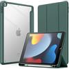 JETech Custodia per iPad 10,2 Pollici (9a/8a/7a Generazione, 2021/2020/2019) con Portapenne, il Involucro Posteriore Chiaro Trasparente Supporto Cover Sottile per Tablet Antiurto (Verde Nebbioso)
