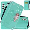 Ysnzaq Gufo Rilievo Glitter Diamanti Custodia per Samsung Galaxy A26 6.7 Cover, PU Pelle Custodia Magnetica Portafoglio Flip Caso con [Porta Carte] per Galaxy A26. YK Green