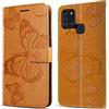 DENDICO Cover per Galaxy A21S, Portafoglio Custodia in PU Pelle per Samsung Galaxy A21S, Antiurto Cover a Libro con Slot per Carte, Giallo