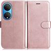 DENDICO Cover per Huawei Honor X7, Premium Portafoglio PU Custodia in PU Pelle, Flip Libro TPU Bumper Caso per Huawei Honor X7, Rosa