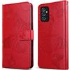 DENDICO Cover per Galaxy M52 5G, Portafoglio Custodia in PU Pelle per Samsung Galaxy M52 5G, Antiurto Cover a Libro con Slot per Carte, Rosso