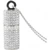 WooTeck Chiavetta USB 3.0 da 128 GB, con strass e strass, custodia per rossetto, gioiello brillante con collana, argento