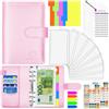 Aocii Raccoglitori ad anelli A6, Quaderno A6 in pelle PU, fogli di budget, adesivi per etichette, divisori per raccoglitori con cerniera, organizer per cartelle di budget, Budget Binder(Rosa)