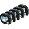 Yellow Yeti 5 Cassette Nastri 91201 S0721610 S0721660 nero su bianco 12mm x 4m Etichette in Plastica compatibili per Etichettatrici DYMO LetraTag LT-100H LT-100T LT-110T QX50 XR XM 2000 Plus