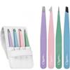 Cliganic Set professionale di pinzette di precisione per sopracciglia, schegge e peli incarniti con custodia, in acciaio inossidabile. Include: pinzetta slant, dritta, a punta e a punta/slant.