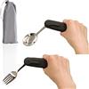 Forzaddik Adaptive Utensils - Set di cucchiai e forchette, design con manico aperto, fornisce diverse posizioni per artrite, persone disabili, anziani (nero)