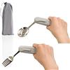 Forzaddik Adaptive Utensils - Set di cucchiai, forchette, manico aperto, offre diverse posizioni per artrite, persone disabili, anziani (grigio)