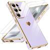 LeYi Cover per Samsung Galaxy S25 Ultra 5G Custodia con Vetro Temperato [2 Pack], Amore Cuore Paraurti Morbido TPU Sottile Case con Protezione Fotocamera Antiurto per Samsung S25 Ultra Cover, Viola