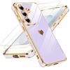 LeYi Cover per Samsung Galaxy S26 4G/5G Custodia con Vetro Temperato [2 Pack], Amore Cuore Paraurti Morbido TPU Sottile Case con Protezione Fotocamera per Samsung S 26 4G 5G Donne,Viola