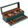 ProCase Scatola per orologi con 6 scomparti, con coperchio in vetro, 2 livelli, con cuscino rimovibile, per gioielli, anelli, bracciali e collane, colore verde