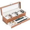 ProCase Scatola per orologi con 6 scomparti, con coperchio in vetro, 2 livelli, con cuscino rimovibile, per gioielli, anelli, bracciali e collane, kaki