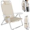 BAKAJI Spiaggina Pieghevole Portatile Sedia Sdraio da Spiaggia Richiudibile Struttura in Alluminio Tubolare con Tasca Porta Tutto Sacca Porta Oggetti Borsa Termica Integrata e Spallacci Zaino (Beige)