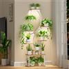 BACEKOLL Supporto per piante a 8 livelli con luci di crescita, scaffale da interno alto 157,5 cm per più piante, supporto per fiori in metallo a forma di S, per casa, patio (bianco)