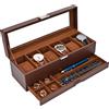 ProCase Scatola per orologi con 6 scomparti, con coperchio in vetro, a 2 livelli, con cuscino rimovibile, per gioielli, anelli, bracciali e collane, Espresso