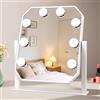 sylvwin Hollywood Specchio per il Trucco con 8 Luci LED - Ruotabile a 360°,3 Temperature di Colore Regolabili (3000K/4000K/6000K) Specchio Tavolo,Controllo Touch,Dimmerabile,Specchio di Vanità Plug-in