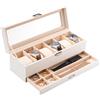 ProCase Scatola per orologi con 6 scomparti, con coperchio in vetro, 2 livelli, con cuscino rimovibile, per gioielli, anelli, bracciali e collane, colore bianco