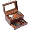 ProCase Porta Orologi a 3 Scomparti con Cassetto, Scatola Porta Orologi Uomo, Cofanetto Porta Orologi, Espositore Orologi a Doppio Strato con Coperchio in Vetro per Uomo Donna - Espresso