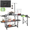 VEVOR Cucina da Campeggio per Cottura Pieghevole Portatile Ripiani Portautensili Materiale in Alluminio Ferro Dimensioni Estese 174 x 50 x 160 cm, Tavolo Pieghevole Portaoggetti da Campeggio per BBQ