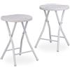 Relaxdays Sgabello Pieghevole Bastian, Forma Rotonda, Effetto Rattan, Resistente, HxLxP 45x32,5x29 cm, Bianco