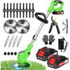 SYEONKOS Decespugliatore a Batteria, Tagliaerba a Batteria con 2 Batterie e 4 Tipi di Lame,Tagliaerba Elettrico Batteria 800W con 1 Cesoie,Testa Girevole, Decespugliatore Elettrico per Giardino