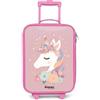 NoBoringSuitcases.com® Valigia Rosa Per Bambini Compatto 48x31x19 cm Bagaglio Ultraleggero Trolley A Mano Rigidi LED Ruote Valigie Bimbi - Ragazze - Unicorno - Rosa - Fiori